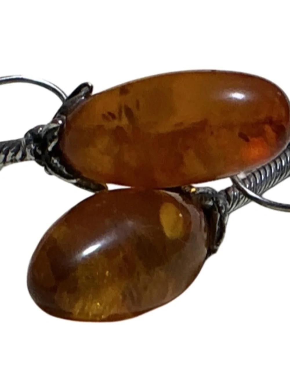 Vintage Genuine Amber Sterling Silver Drop Dangle Earrings 1.75
